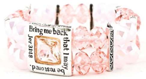 New - gifts for any occation -Jeremiah 31:18 Stretch Bracelet (Pink glass/crystal beads)-