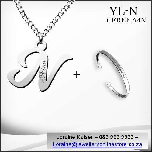 Personalized initial necklace set and bangle 100% stainless steel