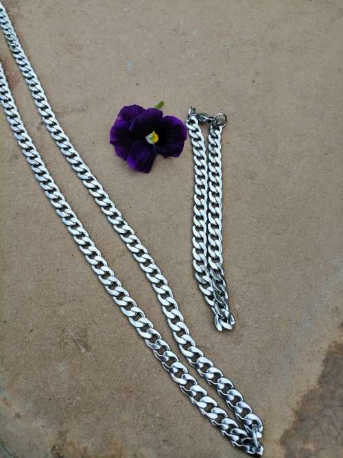 Solid Bulky Stainless Steel Cuban Men Necklace and Bracelet Set
