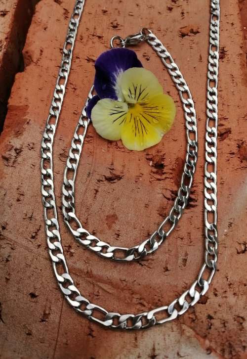 Solid Bulky Stainless Steel Figaro Men Necklace and Bracelet Set
