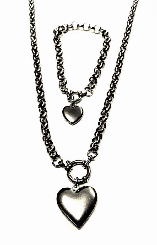 8mm Belcher chain with heart pendant and matching bracelet