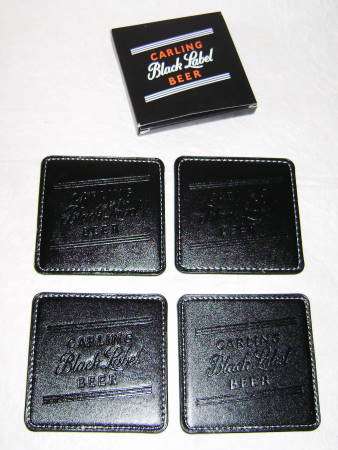 Leather-like Black Label Boxed Coasters x 4