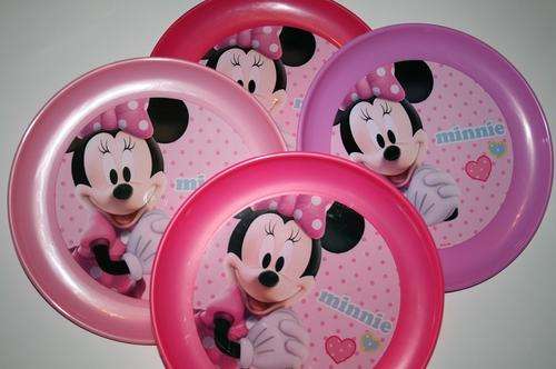 New Disney Minnie Mouse Set of 4 Plastic 19cm Plates - Different Shades of Pink