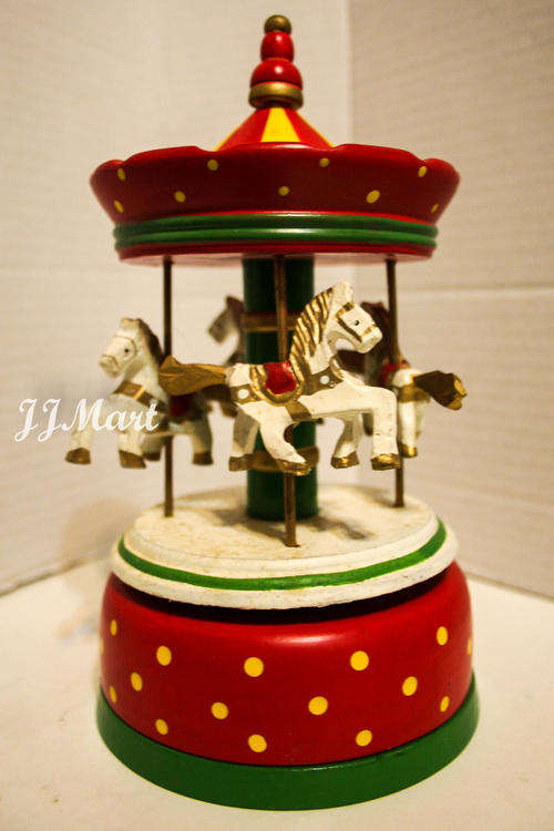Hand Painted Wind Up Wooden Musical Carousel