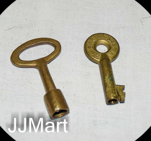 2 x Brass Railroad Key - SA Lock Comp - Vintage All Cast Brass Raised - South African Railways
