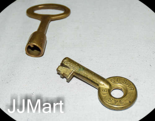 2 x Brass Railroad Key - SA Lock Comp - Vintage All Cast Brass Raised - South African Railways