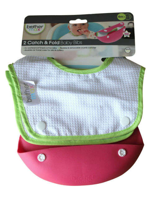 Brother Max 2x Catch and Fold Baby Bibs 1x Crumb Catcher Feeding Weaning Infants