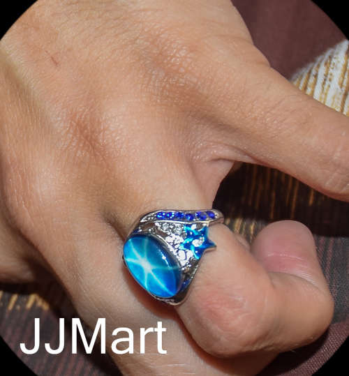 Costume Jewellery : Silver with Blue Stone Size 5