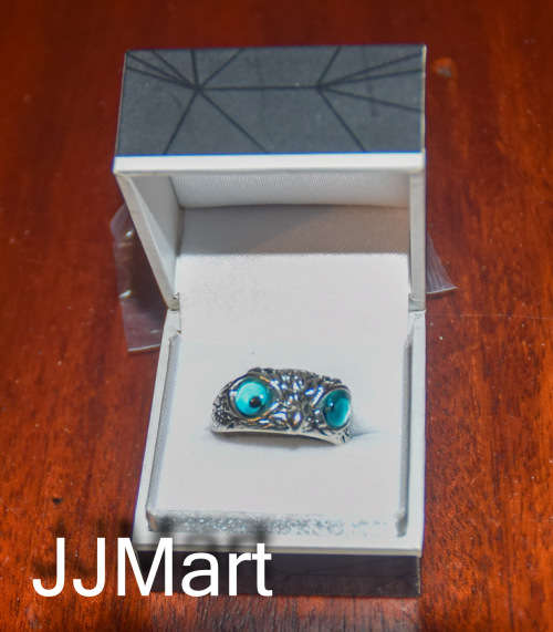 Costume Jewellery :Silver Ring with Bird of Prey Eyes  - Adjustable Size