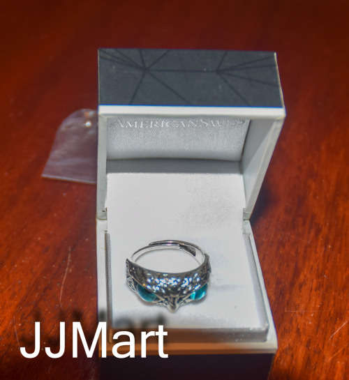 Costume Jewellery :Silver Ring with Bird of Prey Eyes  - Adjustable Size