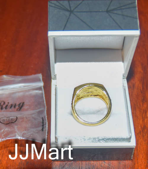 Costume Jewellery : Golden Ring with stones and black insert  - Size 8