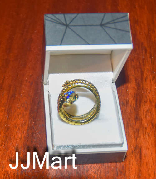 Costume Jewellery : Golden Snake Ring with stones  - Size 8