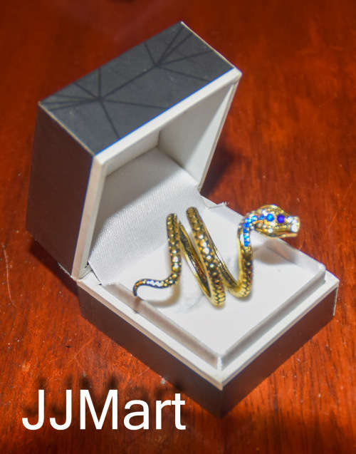 Costume Jewellery : Golden Snake Ring with stones  - Size 8