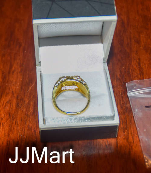 Costume Jewellery: Golden Ring with stones  - Size 7