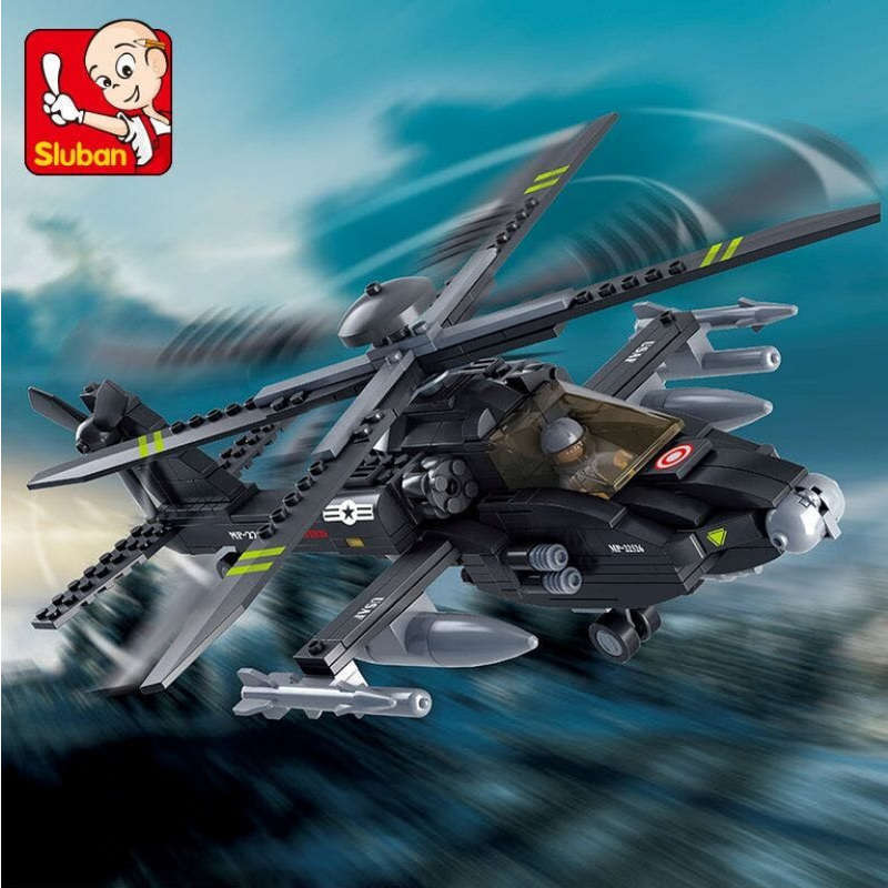 Sluban Army - AH-64 Apachi Helicopter (293 Pieces). (Box damaged)