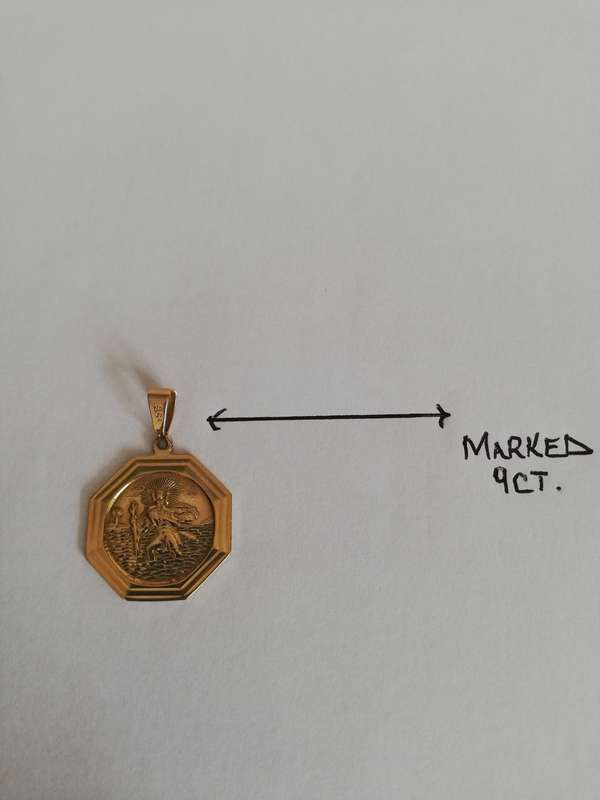** SOLID 9CT GOLD ** ST CHRISTOPHER PENDANT ** HALLMARKED ** 3.61 GRAMS ** CRAZY R1 START !!!