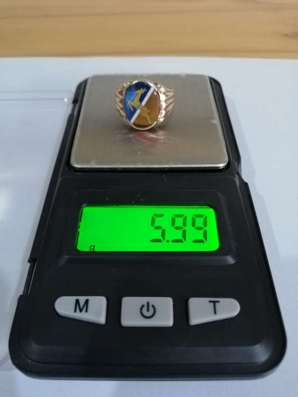 * SOLID 9CT ROSE GOLD SPRINGBOK RING * OLD SA FLAG COLOURS * VERY, VERY RARE * HALLMARKED * 5.99 G *