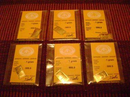 6 x 1 GRAM PURE SOLID GOLD BULLION BARS 999.9 ISTANBUL GOLD REFINERY *** CRAZY R1 START ***