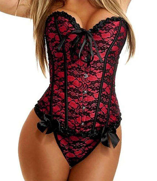 Women's Wedding Lingerie Lace Floral Corset Bustier Shaper Corset with G-string