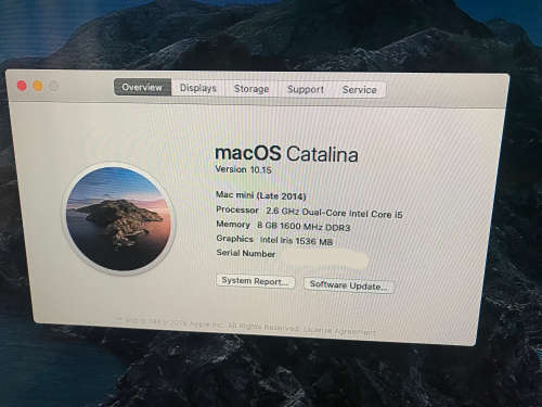 Mac Mini. Preowned. 2.6 up to 3.1GHz. Quad-Core i5, 8GB RAM, 256 ssd Hard drive