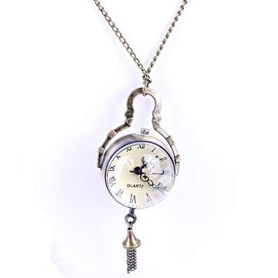 Steampunk Skeleton Glass Ball - Antique Type - Watch & Chain