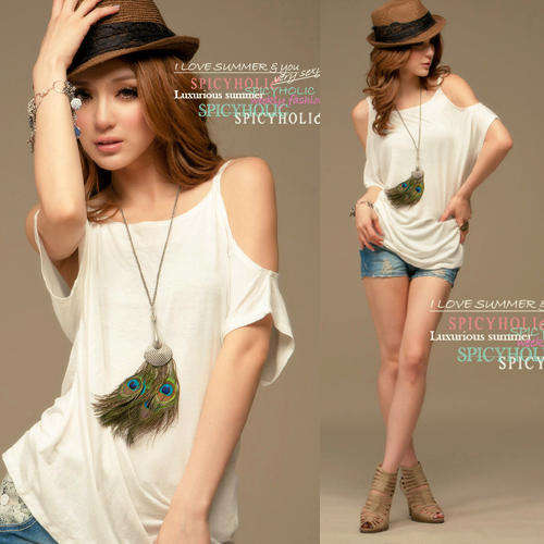 Women Sexy Spaghetti Strap Short Sleeve Off-shouler Solids Tops T-shirt Casual - WHITE