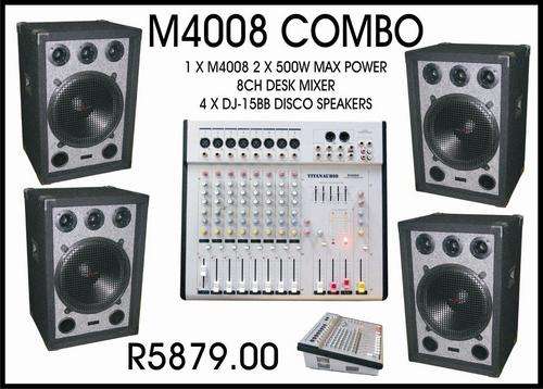 M4008 COMBO 2 X MOULDED SPEAKER AND 8 CHANNEL POWERED MIXER