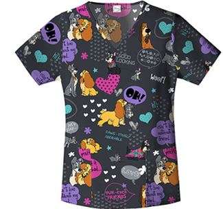 Lady and the Tramp Medical Scrub top - size Medium