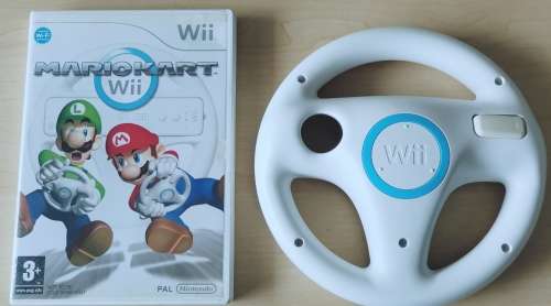Nintendo Wii Mario Kart + Steering Wheel Bundle