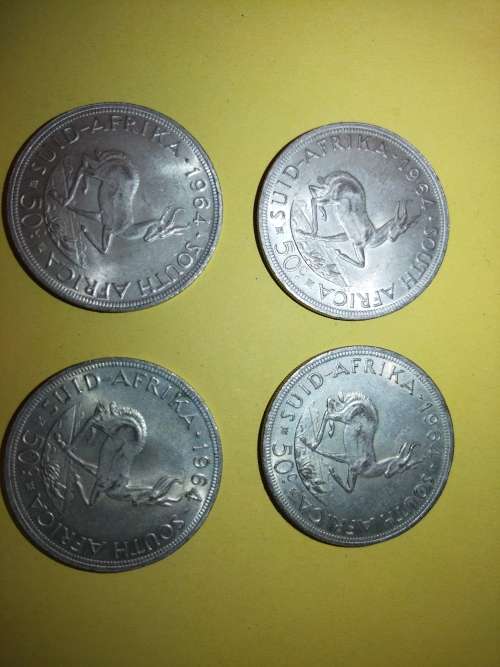 LOT #1 FOUR 1964 SOUTH AFRICAN 50 CENTS COINS