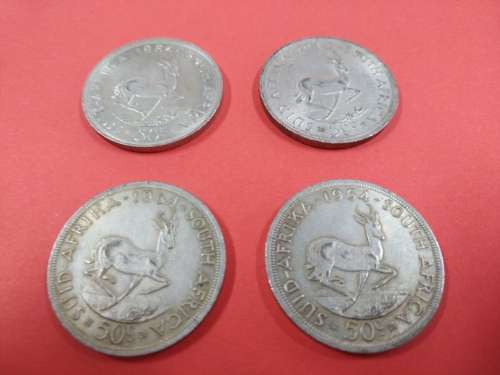 LOT #3 FOUR 1964 SOUTH AFRICAN 50 CENTS COINS