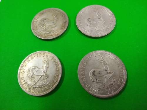 LOT #4 FOUR 1964 SOUTH AFRICAN 50 CENTS COINS