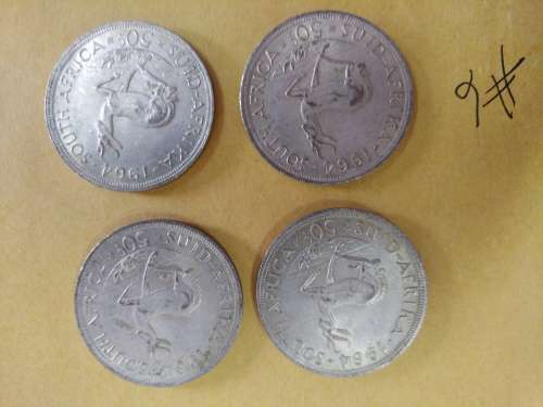 LOT # 6 FOUR 1964 SOUTH AFRICAN 50 CENTS COINS