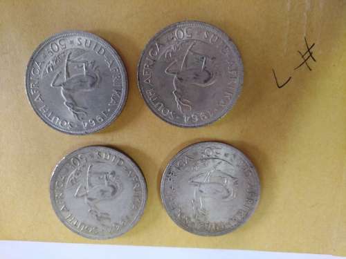 LOT # 7 FOUR 1964 SOUTH AFRICAN 50 CENTS COINS