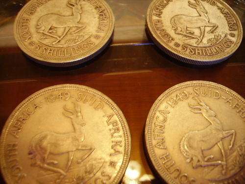 10 KING GEORGE SOUTH AFRICAN 1949 5 SHILLINGS- CROWNS!!!