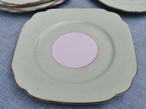 Set of Six Pale Green Royal Standard Bone China Cake Plates