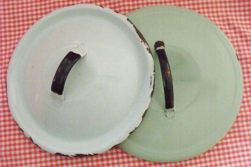 Two Enamel Pot Lids