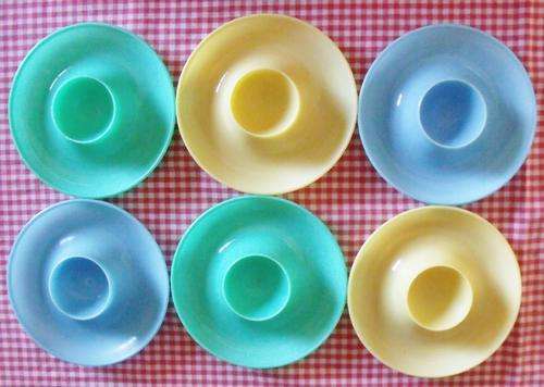 Set of Six Retro Plastic Egg Cups