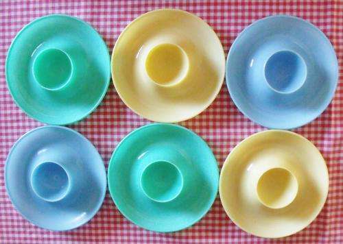 Set of Six Retro Plastic Egg Cups