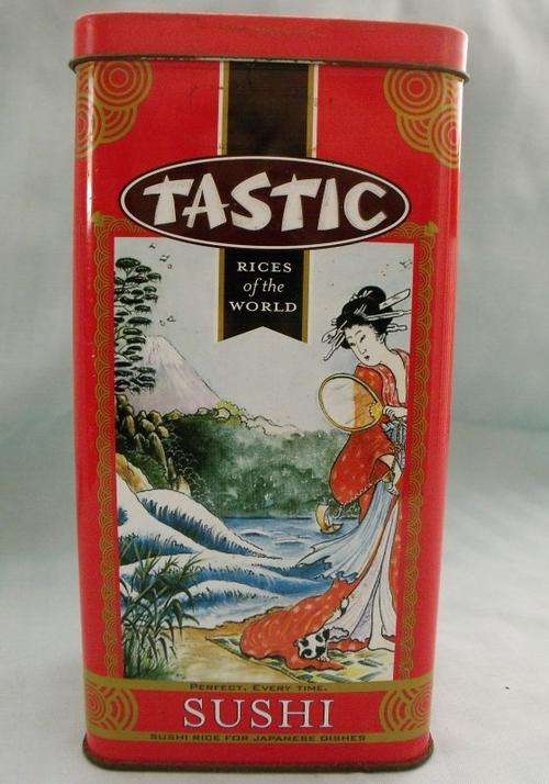 Red Tastic Sushi Rice Tin with Japanese Lady