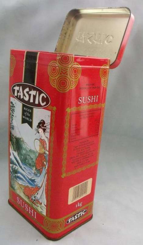 Red Tastic Sushi Rice Tin with Japanese Lady