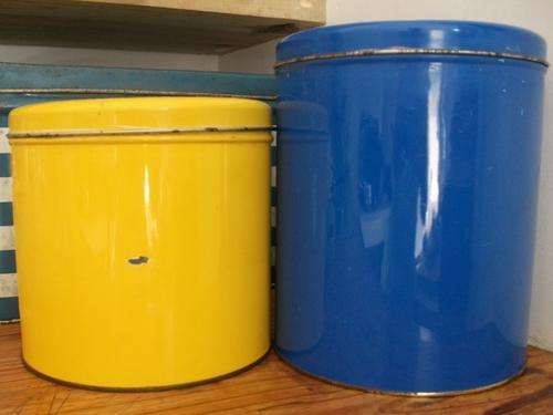 Large Blue Tin and Medium Yellow Tin - striking pair