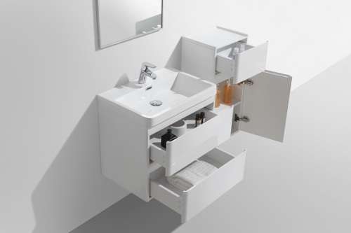 Contemporary Bathroom cabinet with rounded corners, 600 mm L, 2 drawers with BLUM rails, WHITE