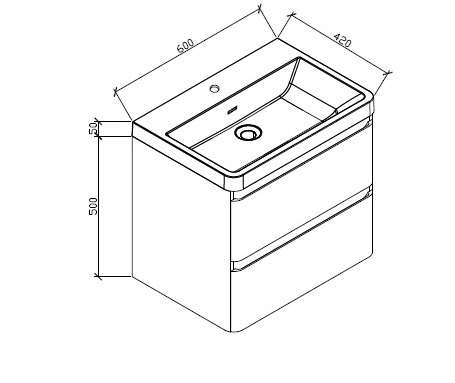 Contemporary Bathroom cabinet with rounded corners, 600 mm L, 2 drawers with BLUM rails, WHITE