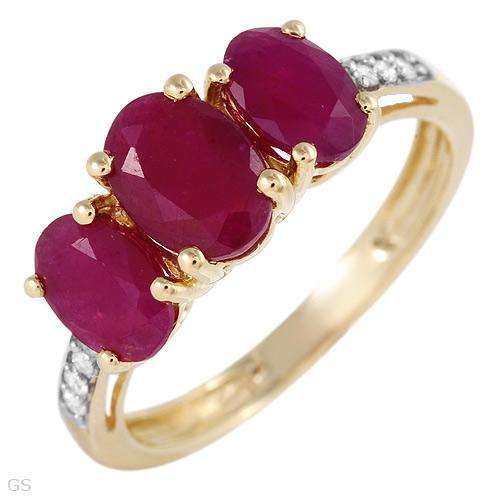 Stylish Brand New Three-stone Plus Ring with 2.30ctw Precious Stones - Genuine Diamonds and Rubies