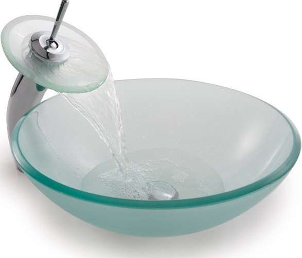 Clear tempered glass basin + Waterfall glass mixer( tall) + ring