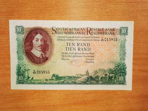 S.A. Bank Note: G.RISSIK : TEN RAND/ TIEN RAND IN CONSECUTIVE NUMBERS HIGH GRADE