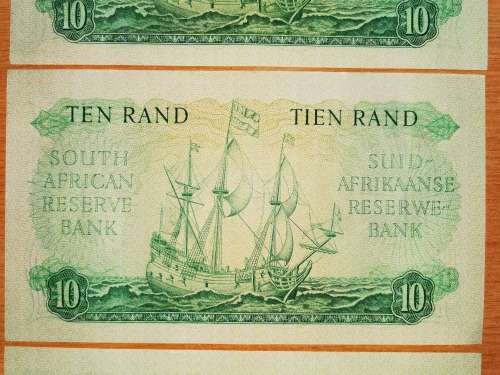 S.A. Bank Note: G.RISSIK : TEN RAND/ TIEN RAND IN CONSECUTIVE NUMBERS HIGH GRADE