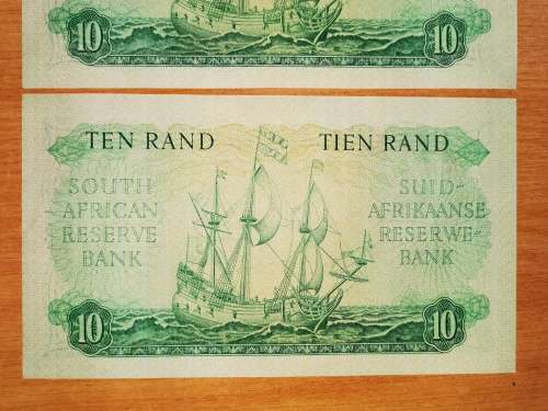 S.A. Bank Note: G.RISSIK : TEN RAND/ TIEN RAND IN CONSECUTIVE NUMBERS HIGH GRADE