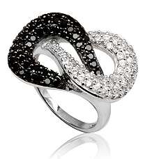 7.81gm Solid sterling silver Jet Black and White CZ Eternity Ring
